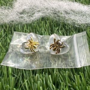 Heart Shaped Earrings with Gold Spider Design